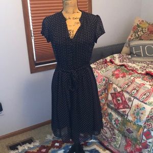 Navy and white polka dot chiffon dress from DB by Dressbarn